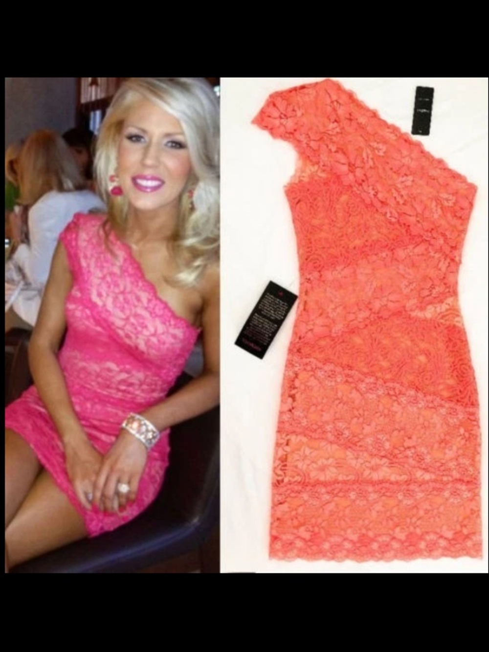NWT coral Orange cream overlay floral lace one shoulder